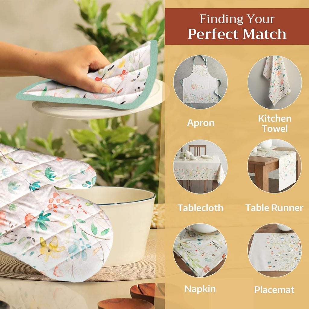 Maison d' Hermine Pot Holders Set 100% Cotton Heat Resistant Potholders 8" x 8" Hot Pads with Loop BBQ, Cooking, Baking, Grilling, Kitchen, Handling Hot Pans Spring/Summer (Pack of 2, Colmar)