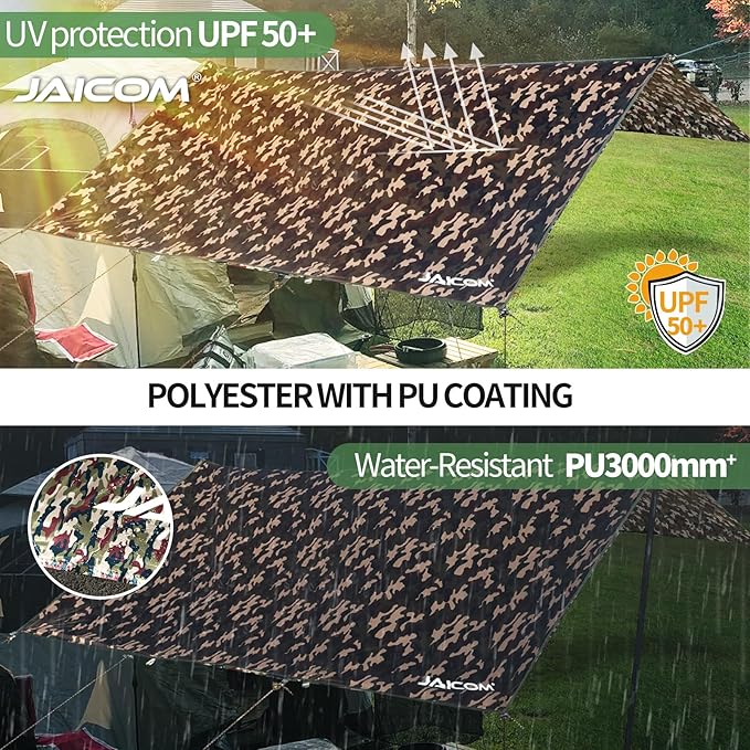 Waterproof Camping Tarp - 10X13ft Hammock Rain Fly, Ultralight & Portable & UV Protection Backpacking Tarp, Multifunctional for Outdoor Adventure, Hiking, Tent, Hammock