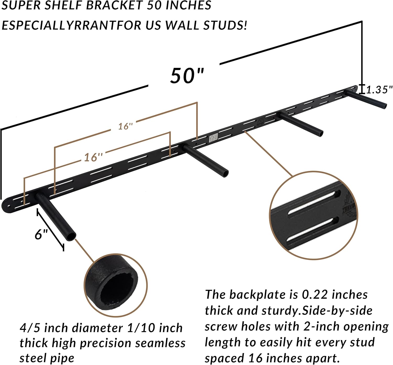 Rustic Floating Shelves 60 inch Long 8 "deep Set of 2, Heavy Duty Wood Wall Mounted Shelves for Bathroom Living Room Kitchen,Book Shelves with Thickened Hidden Bracket- Walnut