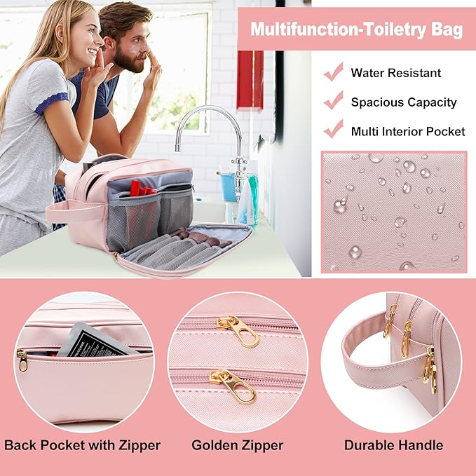 Makeup Bag for Women, Water Resistant Toiletry Bag for Travel Essentials, Dorm Room Essentials for Girl, Toiletry Organizer Dopp Kit for Toiletries Accessories, Mother's Day Graduation Gifts for Her