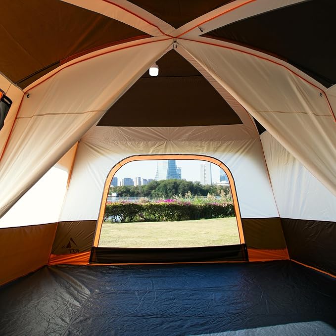 KTT Extra Large Tent 10-12-14 Person(A),Family Cabin Tents,2 Rooms,3 Doors and 3 Windows with Mesh,Straight Wall,Waterproof,Double Layer,Big Tent for Outdoor,Picnic,Camping,Family Gathering