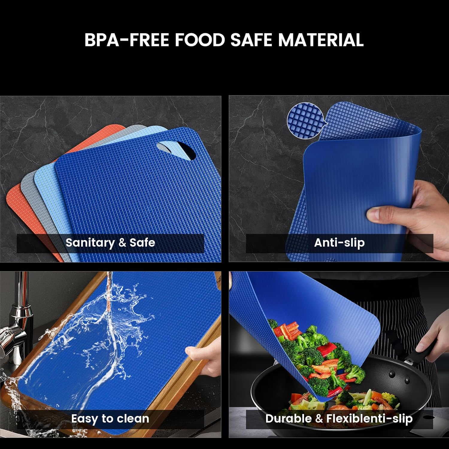 Cutting Boards Large Set of 7, Acacia Wood Charcuterie Chopping Board for Kitchen with Holder Non Slip Feet, Plastic Serving Board Mats, Juice Groove, Reversible Butcher Block for Meat Cheese Bread