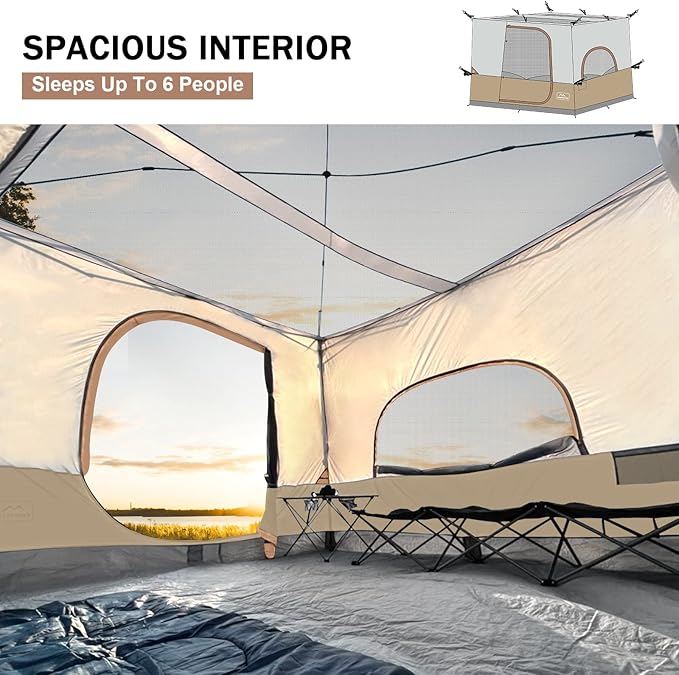 KAMPKEEPER Camping Inner Tent for Pop Up CanopyFully Vented Roof, Converts 10'x10' Straight Leg Canopy into Camping TentKhaki