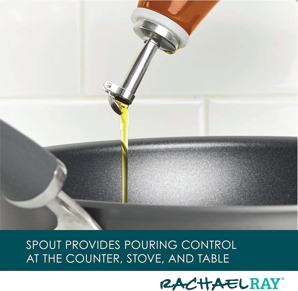 Rachael Ray 48466 Ceramic EVOO Oil and Vinegar Dispensing Bottle with Spout, 24 Ounce - Pumpkin Orange