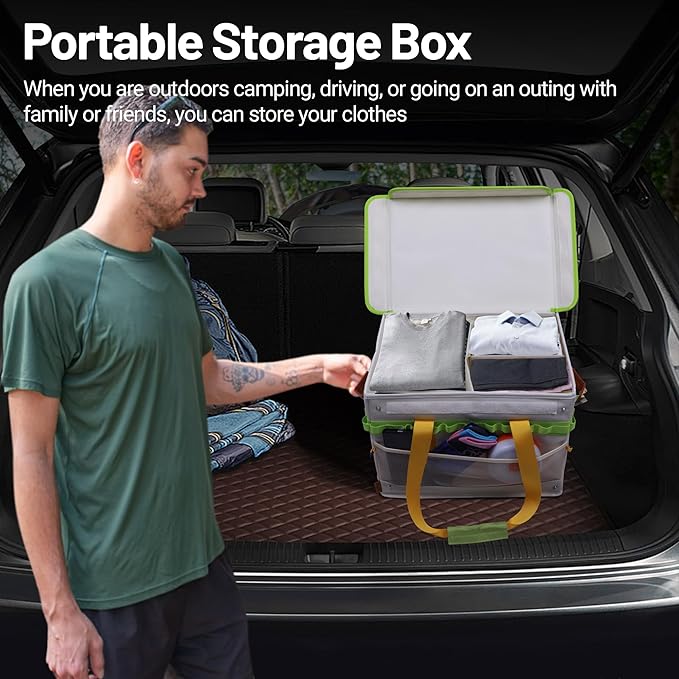 30L Camping Storage Bag with Lid, Carrot Orange Camping Organizer Containers, Picnic Basket Chuck Box Tactical Bag for Hiking Cookware Travel Car