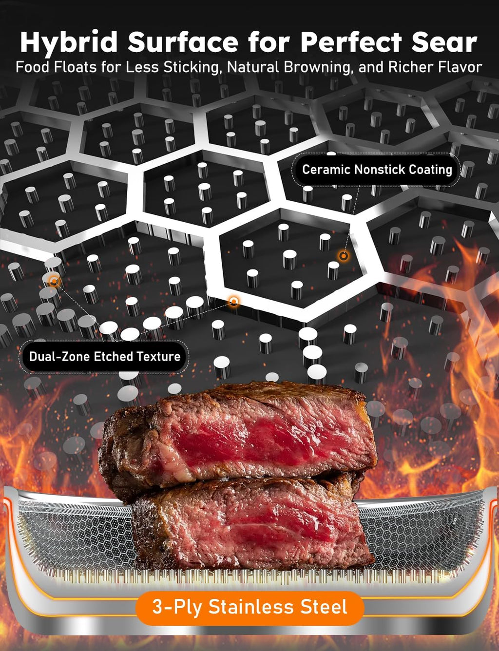 Pro DUXANO 12PC Hybrid 3-Ply Stainless Steel Skillet&Nonstick Pots and Pans Set, High Heat Sear&Fry, 2-Layer Ceramic Induction Cookware, 9H Scratch-Resistant&Anti-Warp,PFAS Free,All Cooktop/Dishwasher