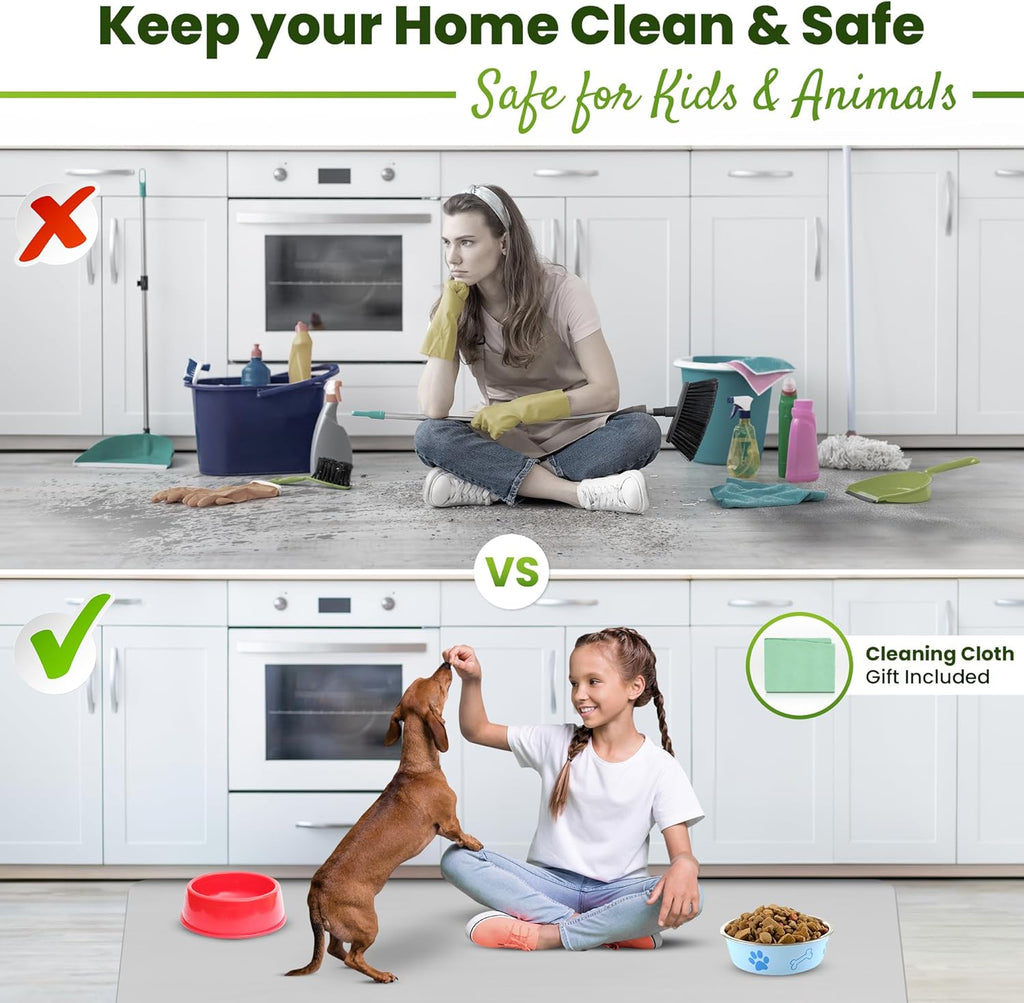 Premium Silicone Mat 25" x 17" Cooking Mat Thick Heat Resistant, Kitchen Counter Mat Waterproof - Coffee Machine, Glass Top Stove Cover Countertop Protector for Air Fryer, Baking mat (Light Grey)