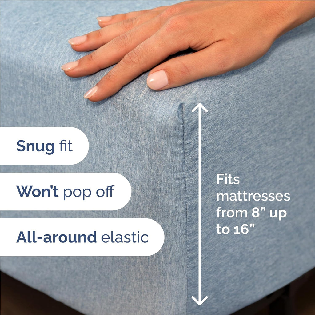 Twin XL Size 3 Piece Sheet Set - Comfy Breathable & Cooling Bed Sheets Set - Hotel Luxury Bedding for Women, Men, Kids, Teens, Boys & Girls - Deep Pockets and Wrinkle Free - Blue (Heathered Sheets)