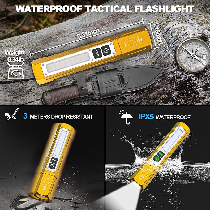 Rechargeable Flashlights High Lumens - 20,000LM Super Bright Small Pocket Magnetic Flashlight, 8 Modes LED Tactical Flash Light, Dual Button Powerful Flashlight for Camping (2, Yellow Gold)