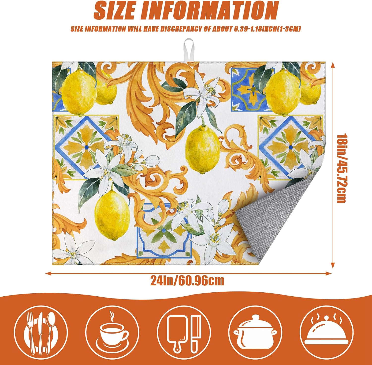 Watercolor Lemon Dish Drying Mat for Kitchen Counter Microfiber Absorbent Dish Kitchen Drying Mat Draining Reusable Washable for Dishes/Utensils/Counterto