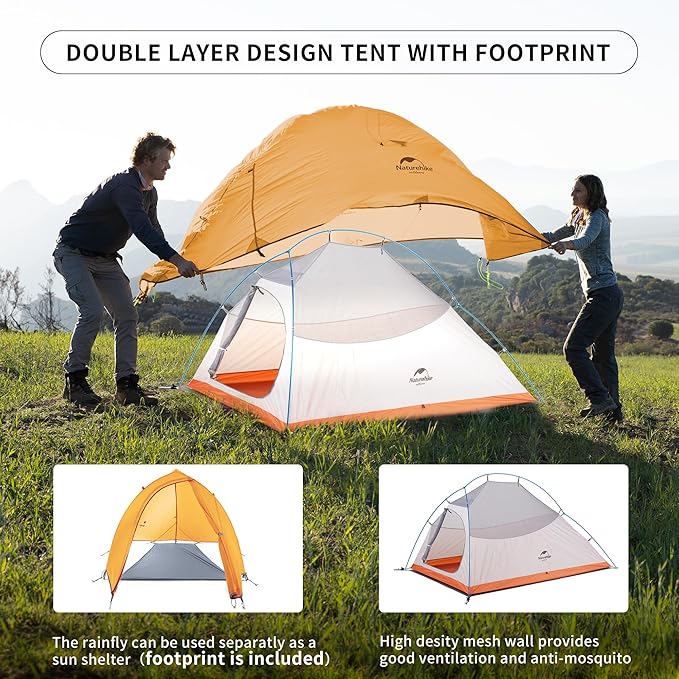 Naturehike Cloud-Up 2 Person Tent Lightweight Backpacking Tent with Footprint - Free Standing Ultralight Camping Hiking Backpack Tents Two Person Tent
