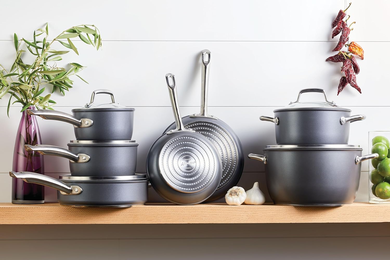 Anolon Accolade Forged Hard Anodized Nonstick Pots & Pans - Induction Cookware Set - 12 Piece - Moonstone Gray