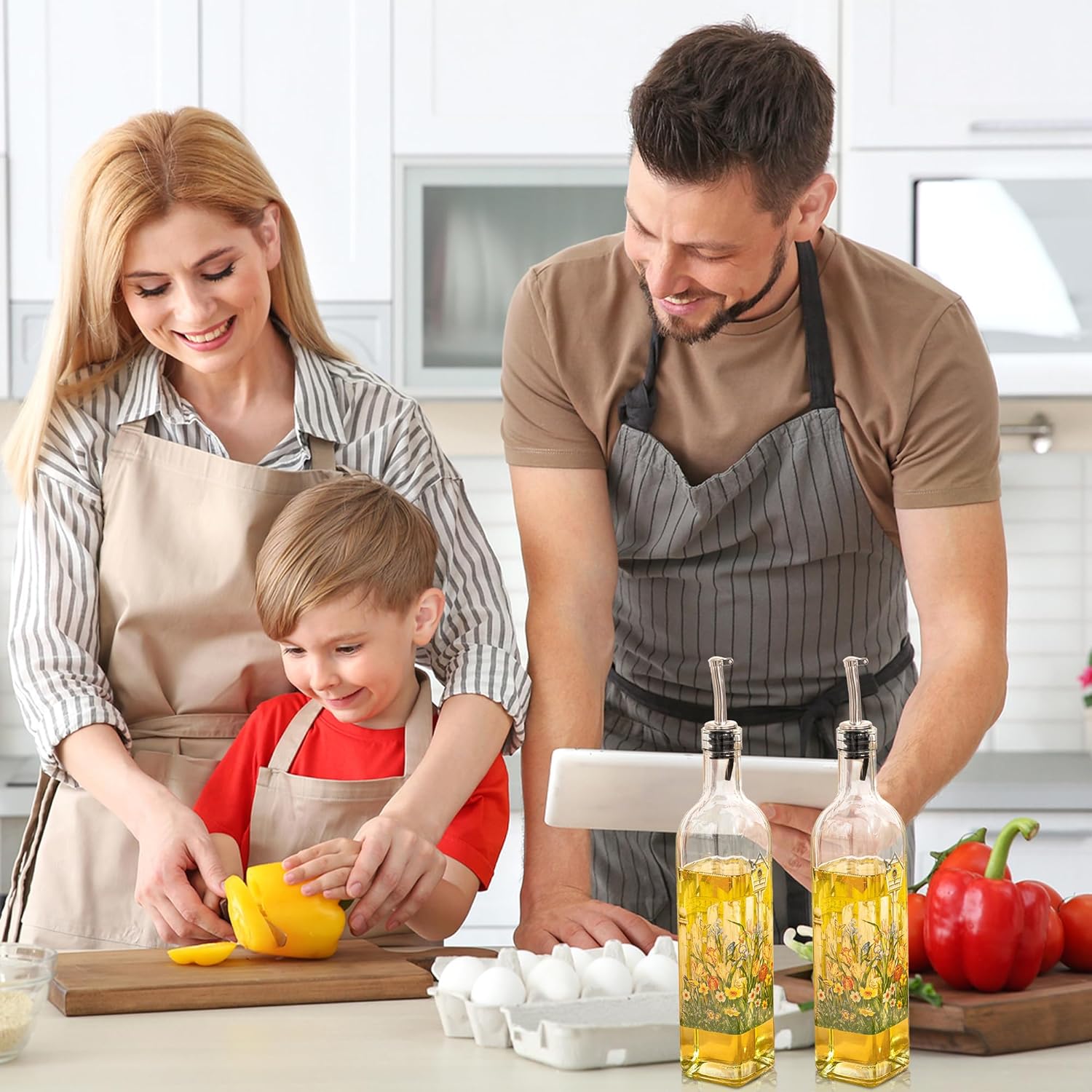 TZSSP Olive Oil Bottle, Oil & Vinegar Cruet Bottle 17oz/500ml - Dispenser Bottle Set, Glass Container with Drip-Free Stainless Steel Pourers, Bottle Set for Kitchen, Garden