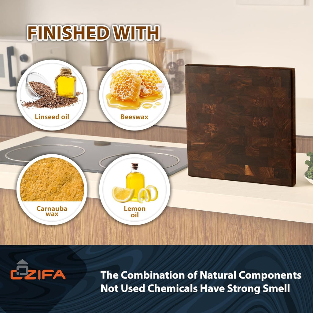 American Dark Walnut Wood Cutting Board Large, Square 14x14 x1.2in for Kitchen and End Grain Butcher Block Finished with Linseed Oil, Beeswax, Carnauba wax & Lemon Oil