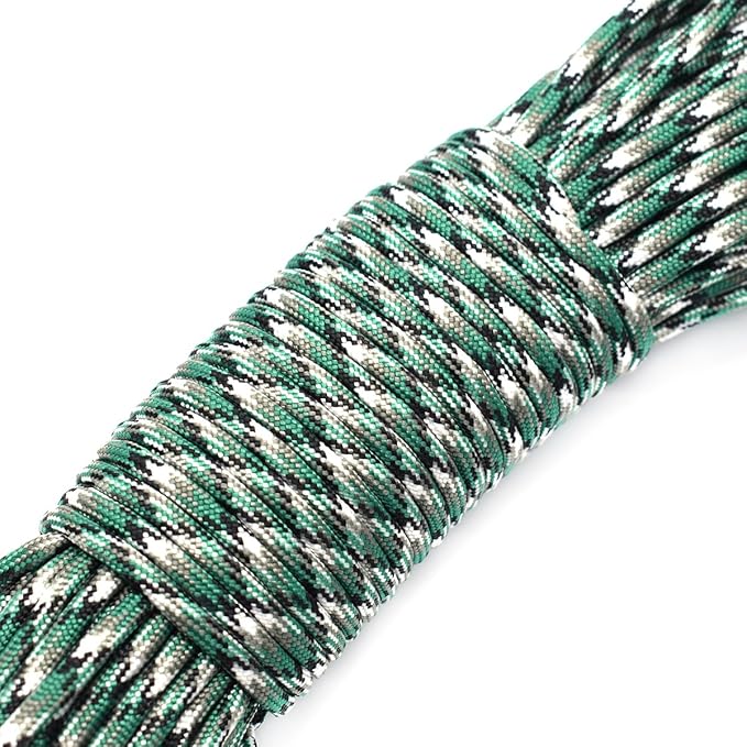 100ft Type III 7 Strand Core Paracord 550 Parachute (66# Grass Green Camo)