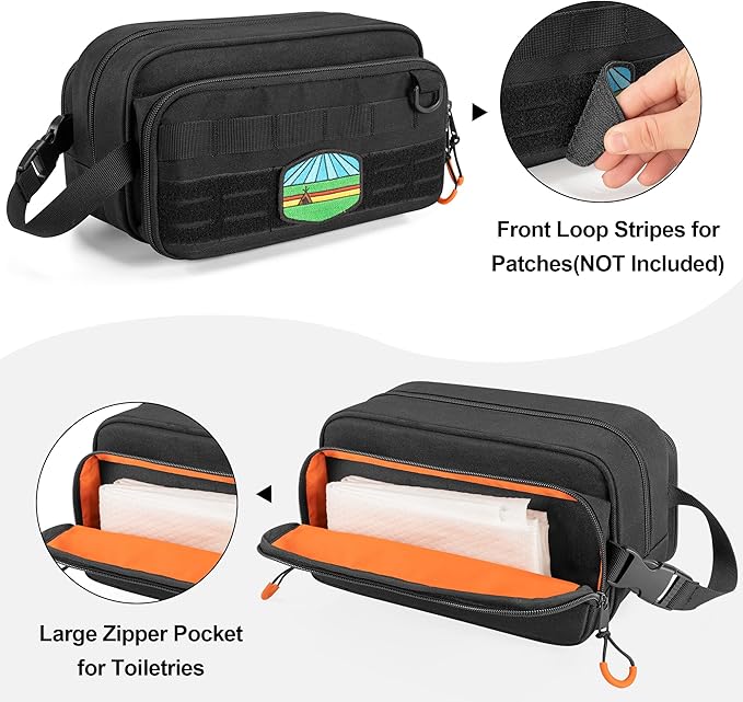 Tactical Toiletry Travel Bag for Men, Dopp Kit Shaving Organizer Case for Toiletries, Shower and Grooming Care Accessories, Black (Empty Bag Only, Patent Design)