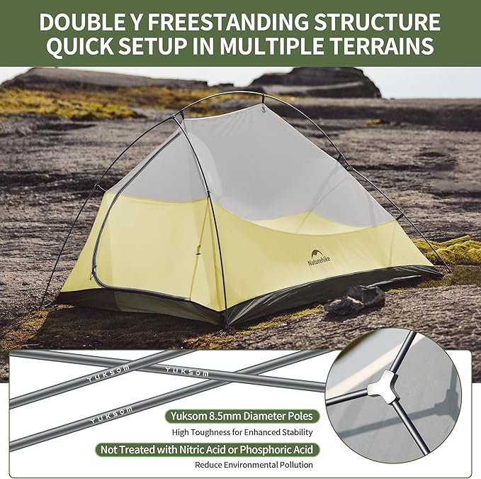 Naturehike Cloud-Up 2 Person Tent Lightweight Backpacking Tent with Footprint - Free Standing Ultralight Camping Hiking Backpack Tents Two Person Tent