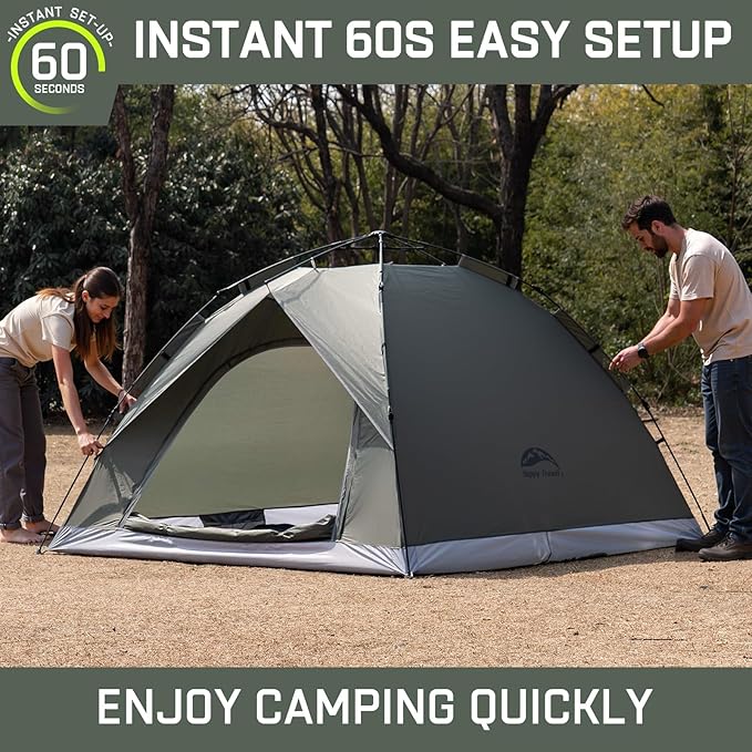 Happy Travel 1/2/3/4 Person Camping Tent, Instant Easy Pop Up Tents for Camping,Automatic Waterproof Family Camping Tent, Easy Set Up Tent,Portable Windproof Dome Tent for Camping Hiking & Traveling