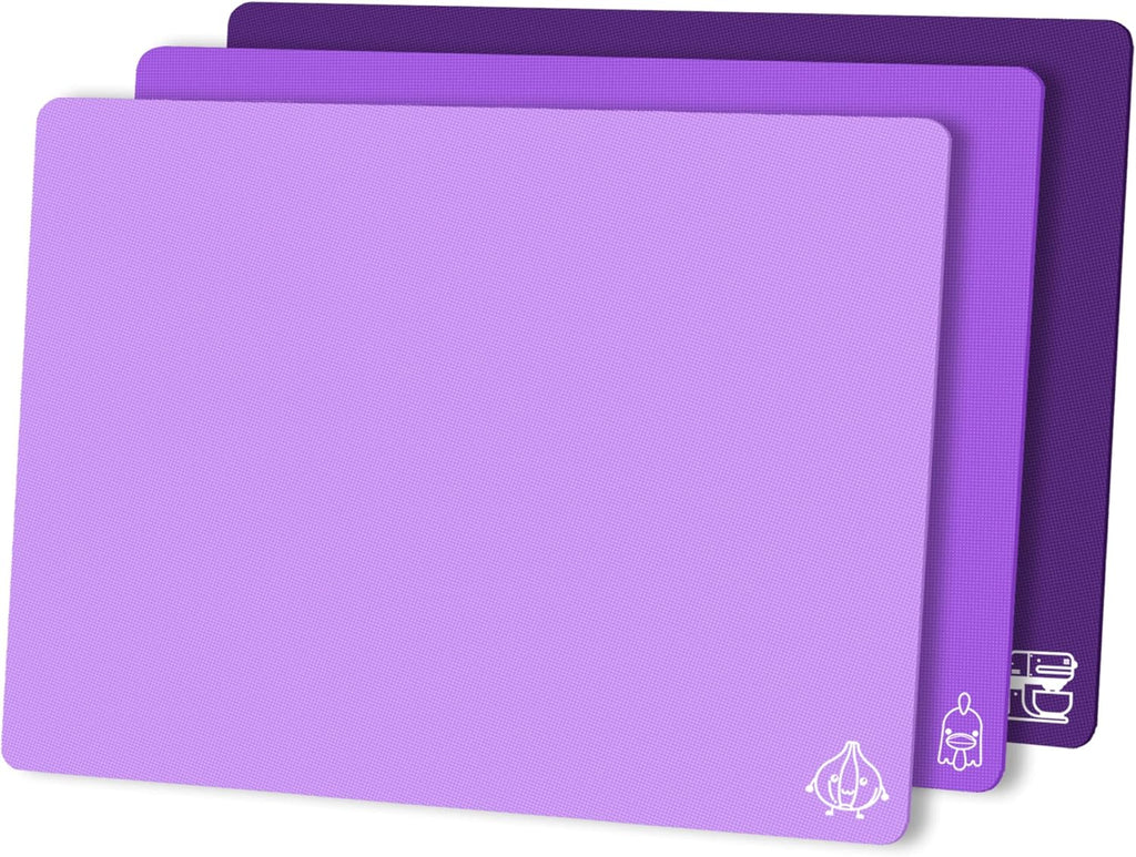 ZVP Flexible Plastic Cutting Board Set of 3 Gradient Color, Colorful Chopping Boards, BPA Free Mats, Non Slip, Dishwasher Safe, 15x12 Inch, Purple Multi-Color