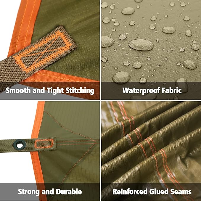FREE SOLDIER Camping Tarp - Waterproof Portable Multifunctional Outdoor Awning Backpacking Shelter Rain Tarp (Brown 1013ft)