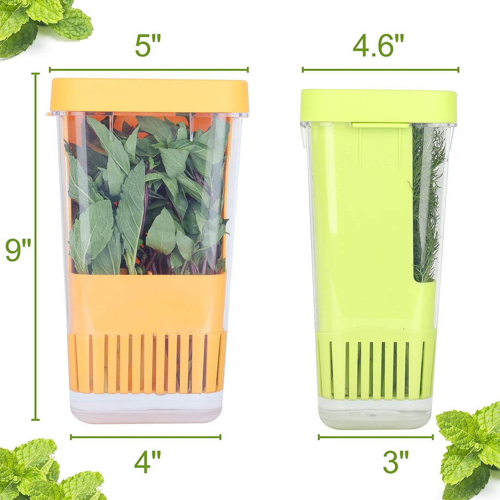 3 Pack Fresh Herb Keeper for Refrigerator, Clear BPA-Free Herb Saver, Storage Container for Cilantro, Parsley, Thyme, Mint & Asparagus, Preserver Keeps Fresh Herbs, Green & Blue & Orange