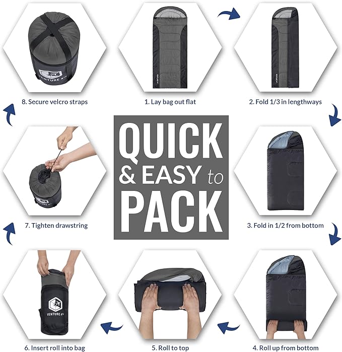 VENTURE 4TH Backpacking Sleeping Bag – XXL, Double and Single Sizes - Lightweight Warm & Cold Weather Sleeping Bags for Adults, Kids & Couples – Ideal for Hiking, Camping & Outdoor Adventures