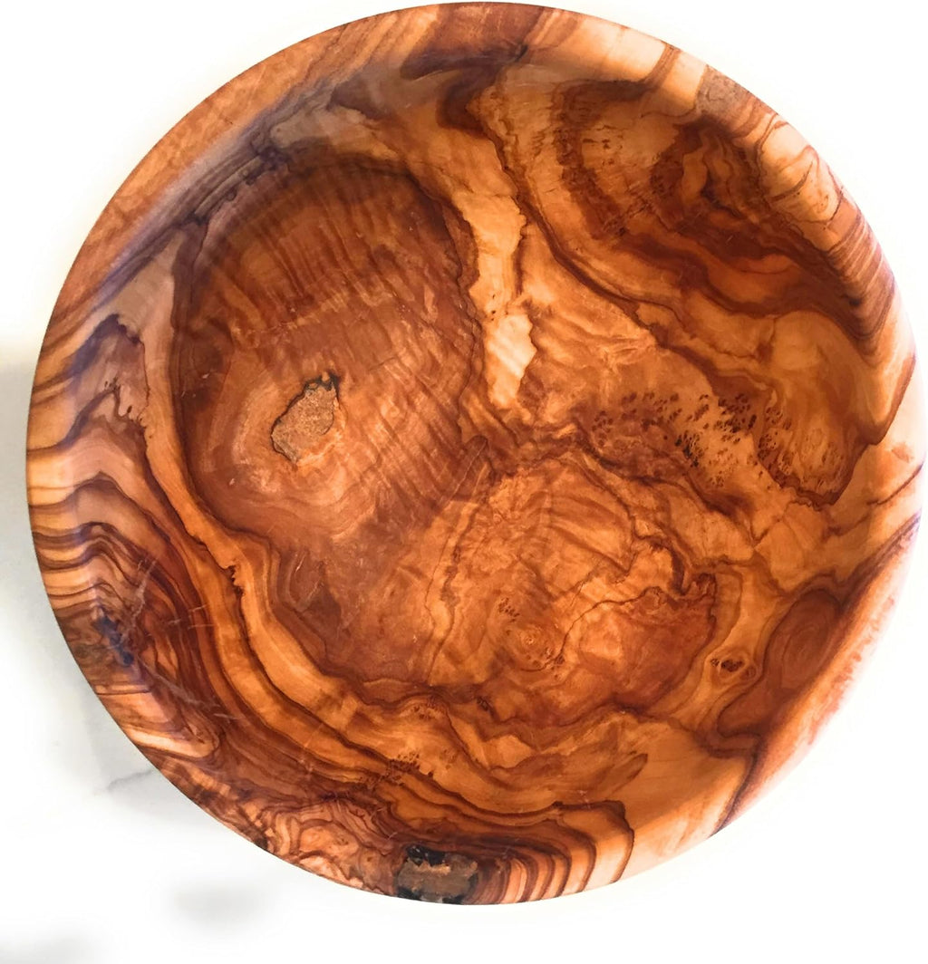 12" Artisan Olive Wood Serving Bowl/Centerpiece Rare Decorative Wooden Bowl for Fruit, Salad, Snacks, Chips. Popcorn. In Small 6", Med 7", Lg 8", XL 11", XXL 12". (XXL 12 inch)