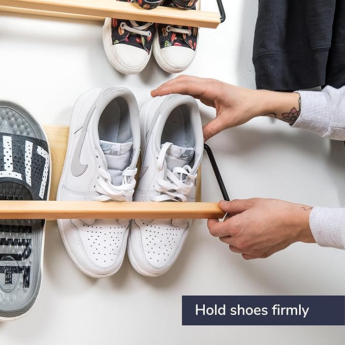 Wall Mounted Shoe Rack - A Wooden, Modern, Slim, and Small Shoe Storage Solution for Shoes and Boots in Narrow Spaces, entryways, or hallways. (30-in-Wide)