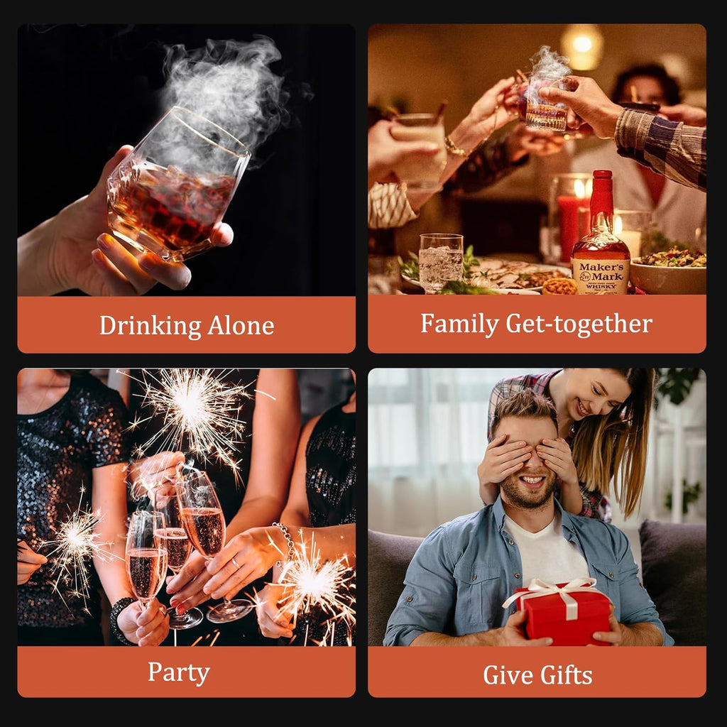 Cocktail Smoker Kit AOKE Metallic Whiskey Smoker Kit with 4 Flavors Wood Chips for Whiskey and Bourbon Old Fashioned Smoker Kit for Enhancing Drink Flavors Whiskey Gifts for Men Father's Day