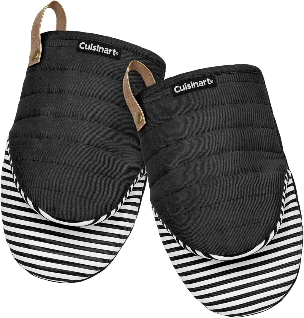 Cuisinart Mini Oven Mitts – 5.5” x 8” Heat-Resistant Kitchen Mitts for Oven with Non-Slip Printed Silicone, Cotton Filling, and Faux Leather Loop – Durable Oven Mitt Set for Cooking & Baking (Horizon)