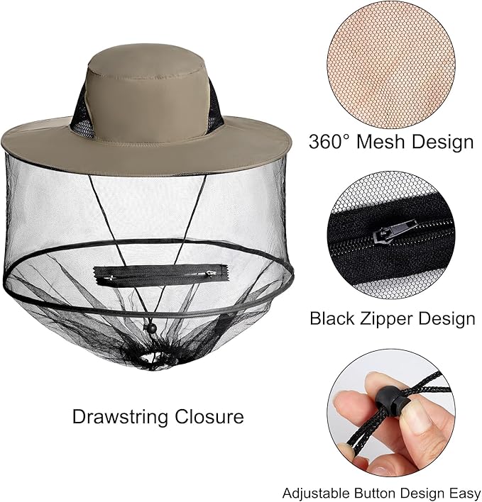 Sucrain 2 Pack Mosquito Head Net Hat Sun Hat Garden Bug Hat with Hidden Net Mesh for Outdoor Gardening Beekeeping