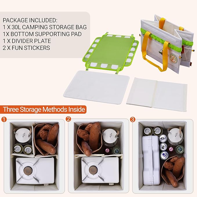 30L Camping Storage Bag with Lid, Carrot Orange Camping Organizer Containers, Picnic Basket Chuck Box Tactical Bag for Hiking Cookware Travel Car