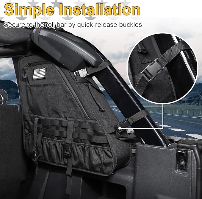 2Pcs Rear Roll Bar Storage Bags Car Trunk Cargo Cage Organizer Multi-Pockets Handbags Organizers Cargo Bag Saddlebag Kit Accessories for Ford Bronco Offroad 2/4 Door 2021-2024 (BLACK)