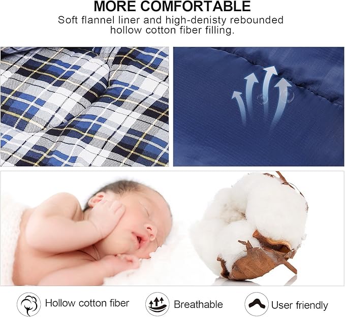 REDCAMP Cotton Flannel Sleeping Bag for Camping Backpacking, Adults Cold Weather Envelope Sleeping Bags with 2/3/4lbs Filling