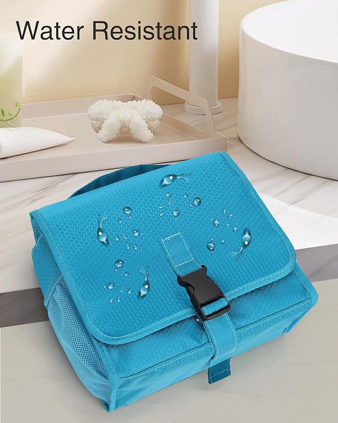 Relavel Hanging Toiletry Bag for Women and Men, Small Travel Bag for Girls Compact Size with Multiple Compartments Waterproof Travel Kit Wash Bag Makeup Storage Organizer Gym Shower Bag Blue