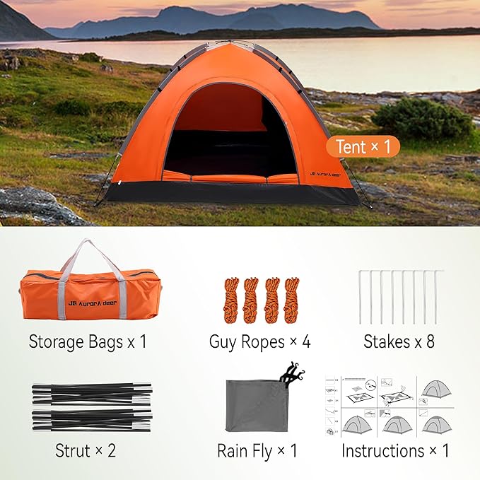 2 Person Camping Tent 4 Person Tents for Camping Windproof Tents for Camping Hiking Backpacking Traveling 2/3/4 Family People Tents for Camping Portable Tent with Carry Bag