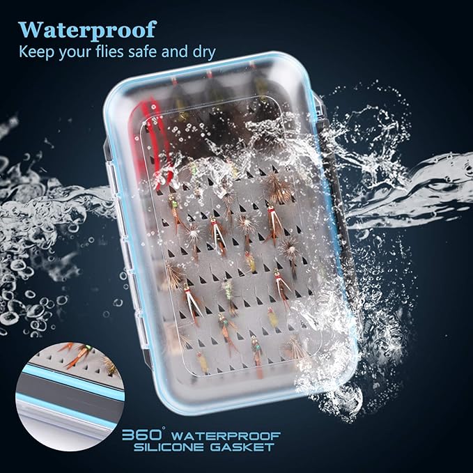 M MAXIMUMCATCH Maxcatch Fly Box Two Sided Waterproof Jig Fly Fishing Boxes for Dry Wet Nymph Flies 4 Sizes Clear Lid