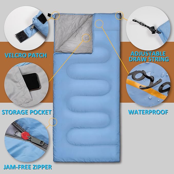 3 Season Ultralight Backpacking Sleeping Bag | Cool/Warm Weather Lightweight Camping Sleeping Bags for Adult | Compact Hiking Sleeping Bags with Compression Sack in Rectangular - 75 X 33 in