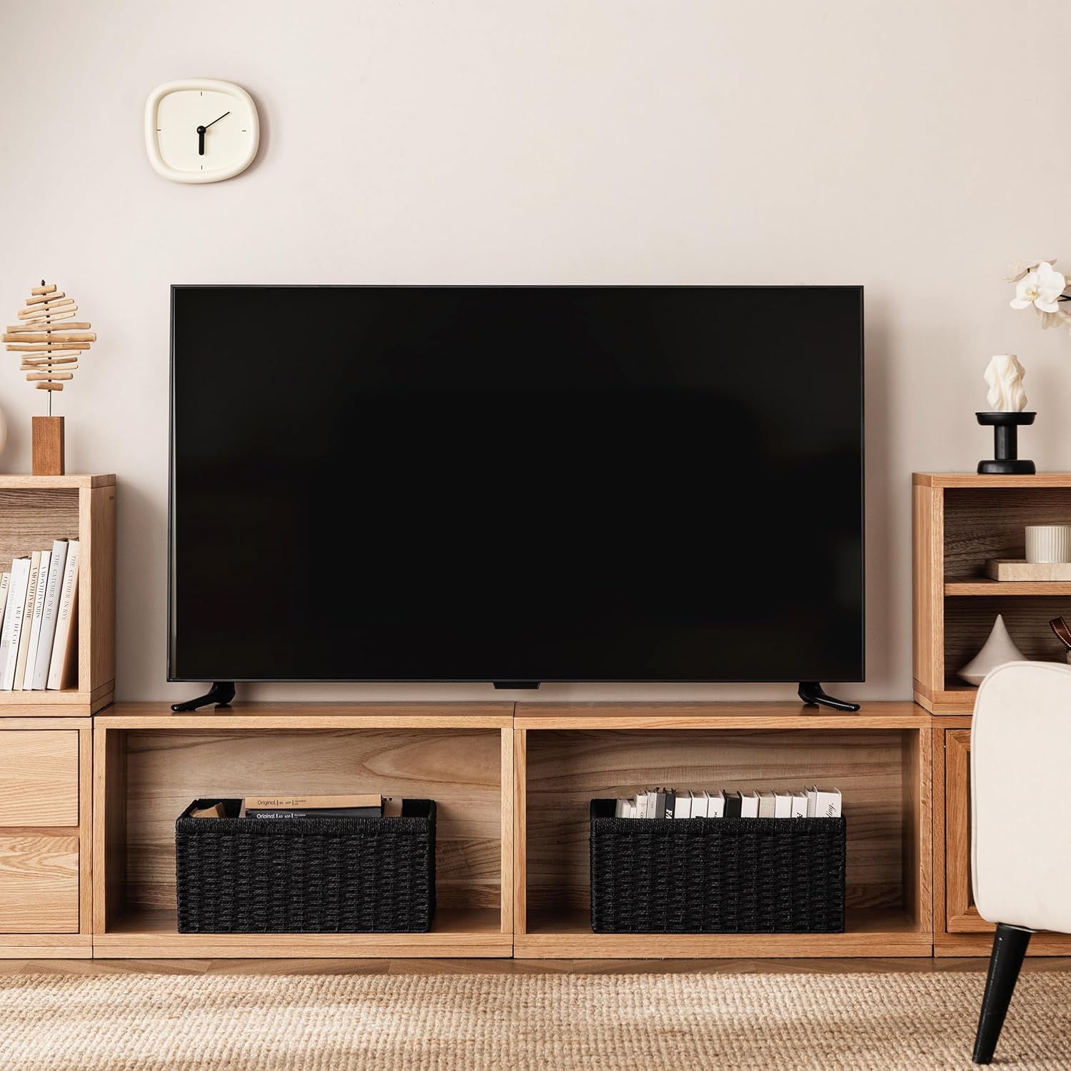 UBBCARE 4 Pack Wicker Basket, 13.4L×8.3H×7.1W inch Woven Paper Rope Storage Baskets for shelves, Foldable Rectangular Storage Baskets with Handle, Storage Basket for Organizing, Black