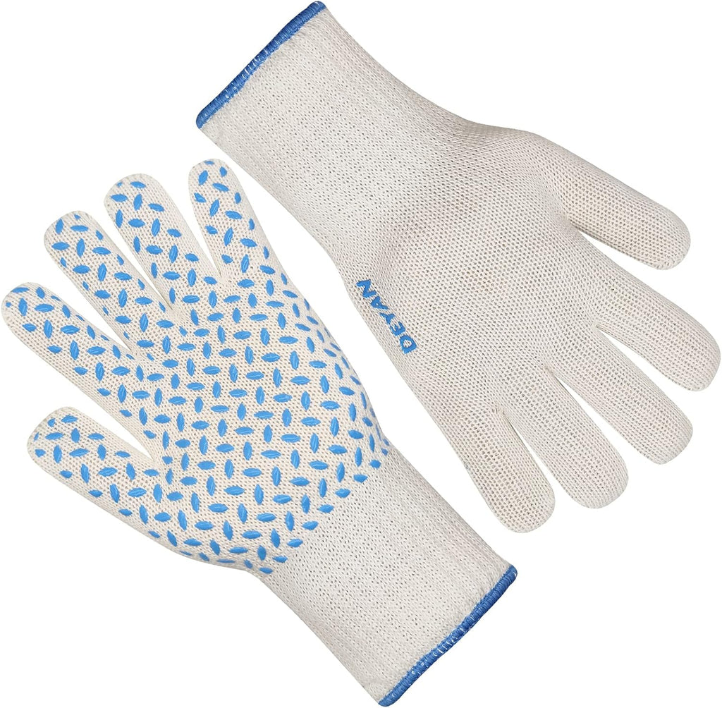 DEYAN Heat Resistant Oven Gloves 932°F | Silicone Non-Slip Mitts with Fingers | Flexible for Baking, BBQ, Grilling | Machine Washable (White, 1 Pair)