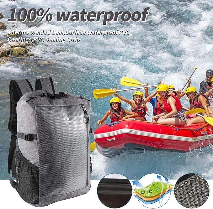 Dry Bag Backpack,25L Dry bags waterproof Kayaking, Waterproof bag with Waist Pouch and Phone Case,Waterproof Backpack Marine dry bag for Kayaking, Beach, Rafting, Boating (Gray)