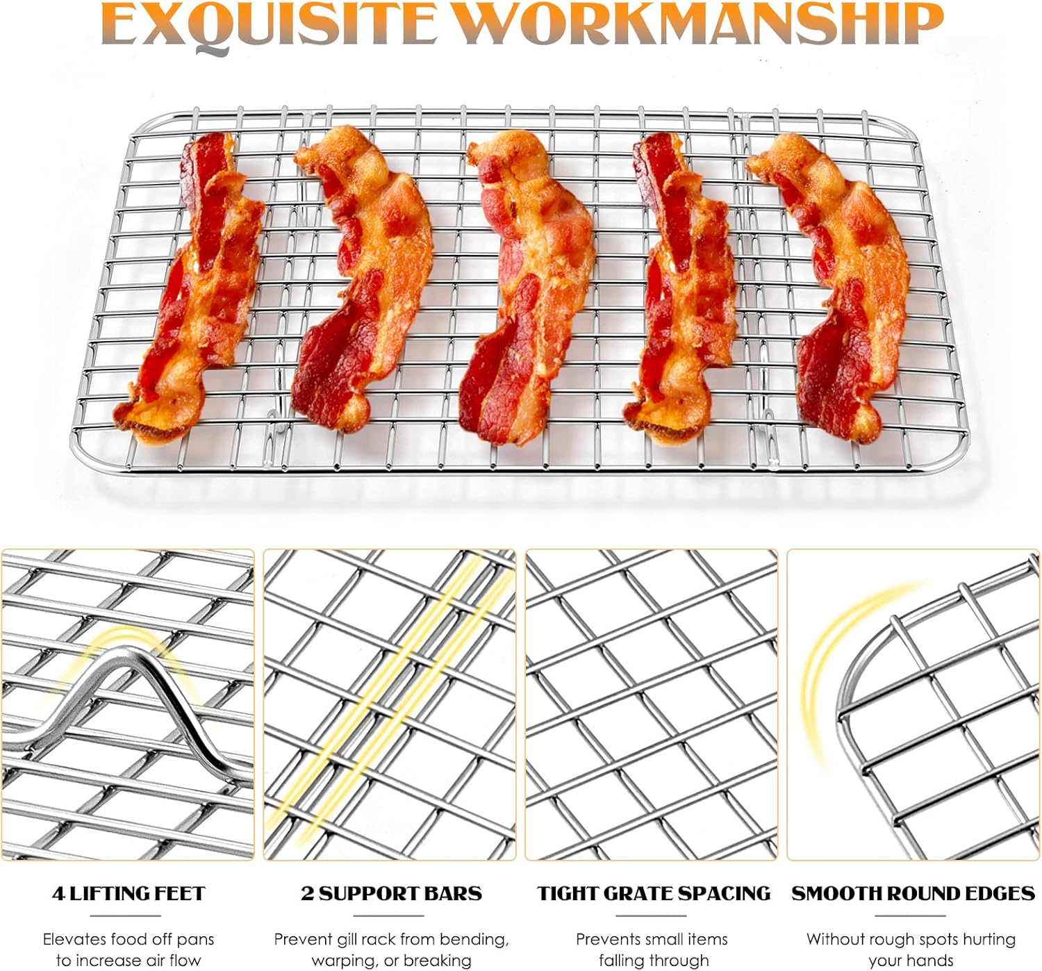 E-far Cooling Baking Rack Set of 2, Stainless Steel Grid Wire for Oven Roasting Cooking Bacon, 11.6" x 9.2" Grilling Broiling for Cooling Cookie Cake, Non-toxic & Dishwasher Safe