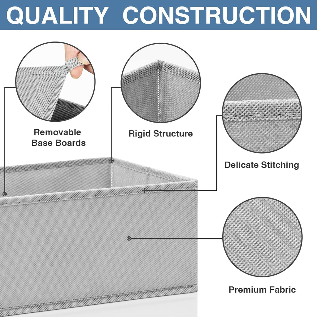 Criusia Drawer Organizer Clothes 24 Pack, Fabric Closet Organizers and Storage Bins for Underwear Sock, Odorless Dresser Drawer Dividers for Baby Nursery Organization (Grey)