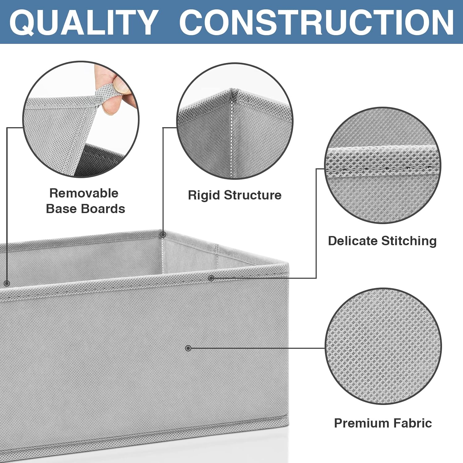 Criusia Drawer Organizer Clothes 24 Pack, Fabric Closet Organizers and Storage Bins for Underwear Sock, Odorless Dresser Drawer Dividers for Baby Nursery Organization (Grey)