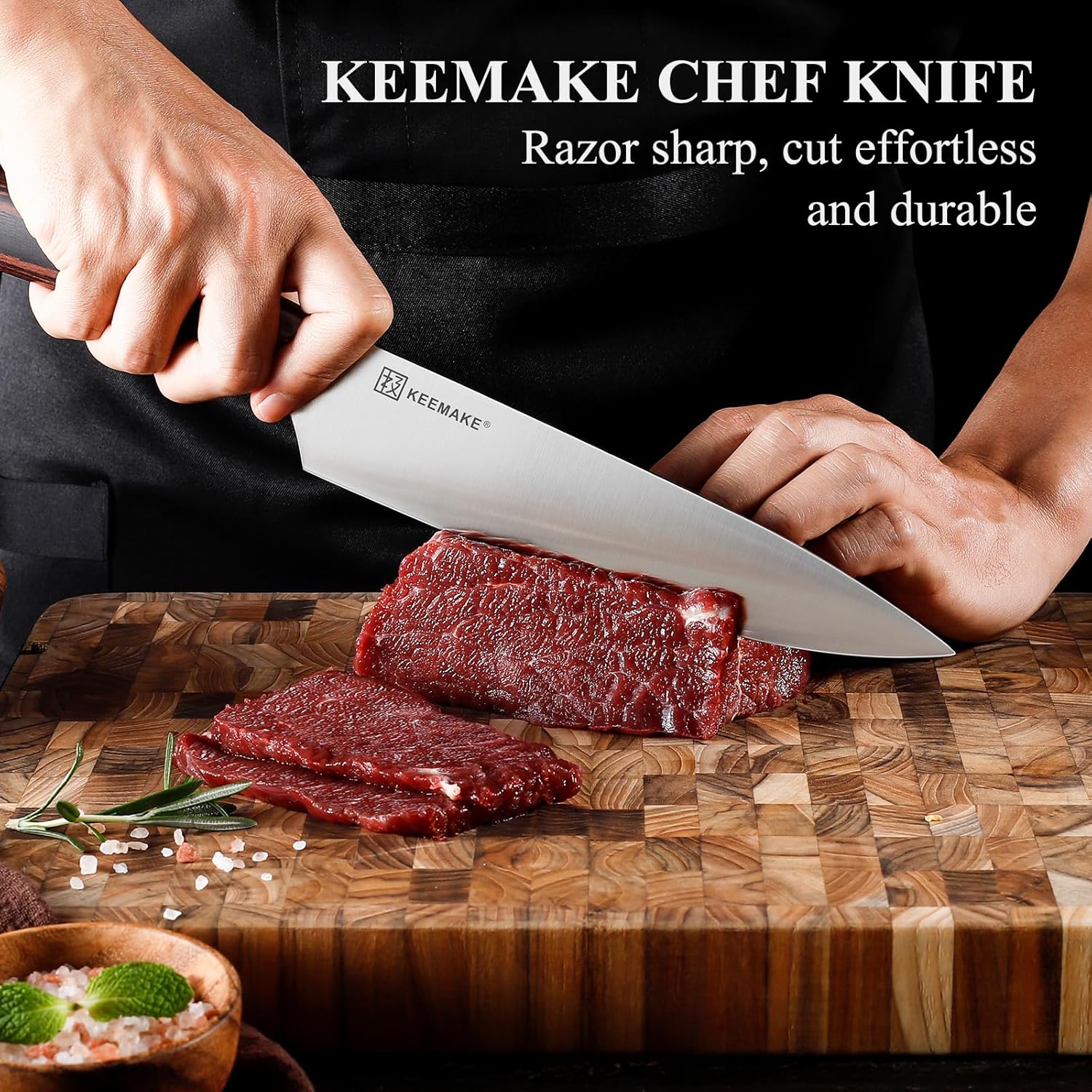 KEEMAKE Chef Knife 8 inch - Sharp Kitchen Knife High Carbon Stainless Steel Blade, Gyuto Knife Ergonomic Wood Handle, Professional Chef’s Knife for Home Kitchen and restaurant