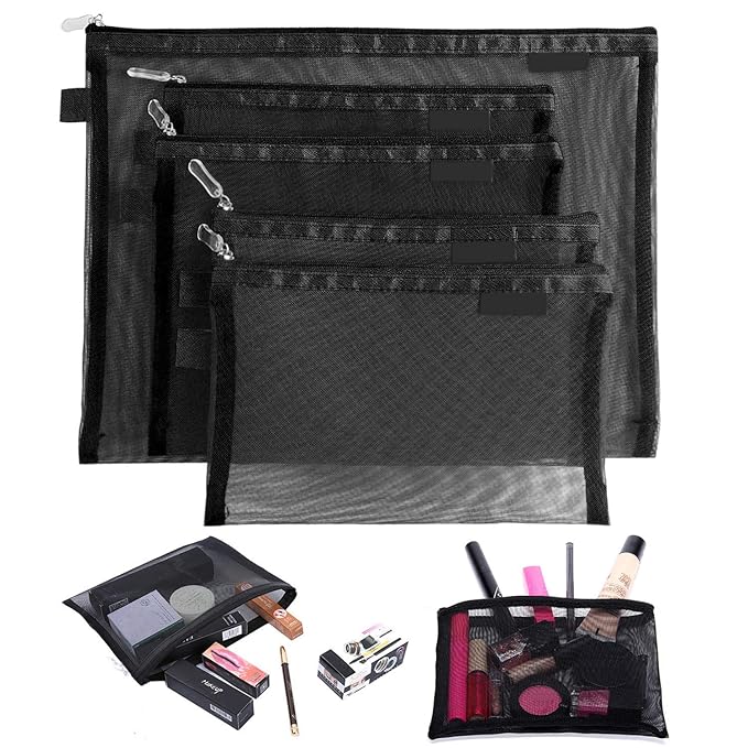 Clear Cosmetic Bags Zip Makeup Mesh Bags Pencil Case Pouch Travel Toiletry Kit Set Storage Case (Black)