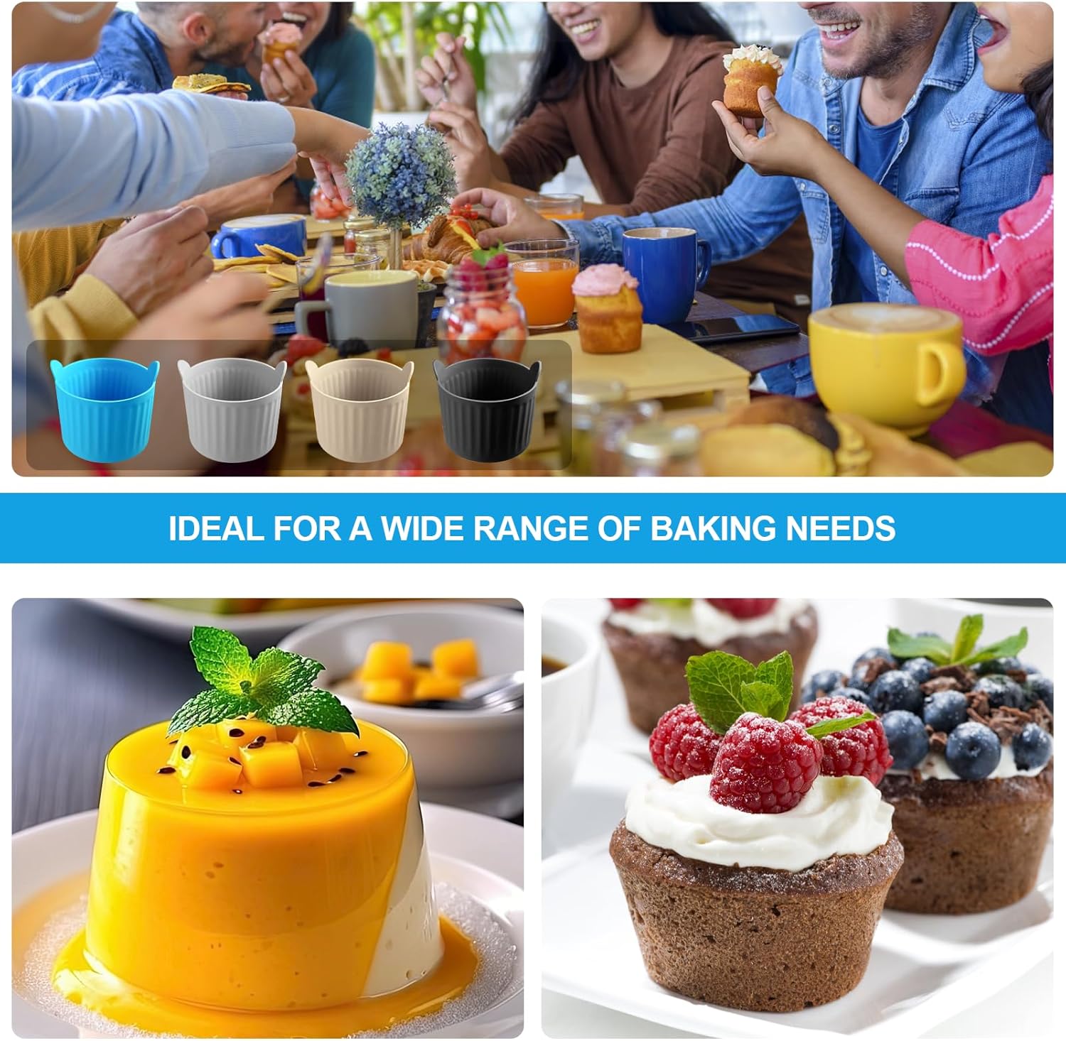 8 Pcs Air Fryer Baking Ramekins Premium Food-Grade Silicone Mold Cups Non-Stick Air Fryer Accessories Air Fryer Egg Molds for Eggs, Cupcakes, Muffins, Puddings, Tarts, Custards