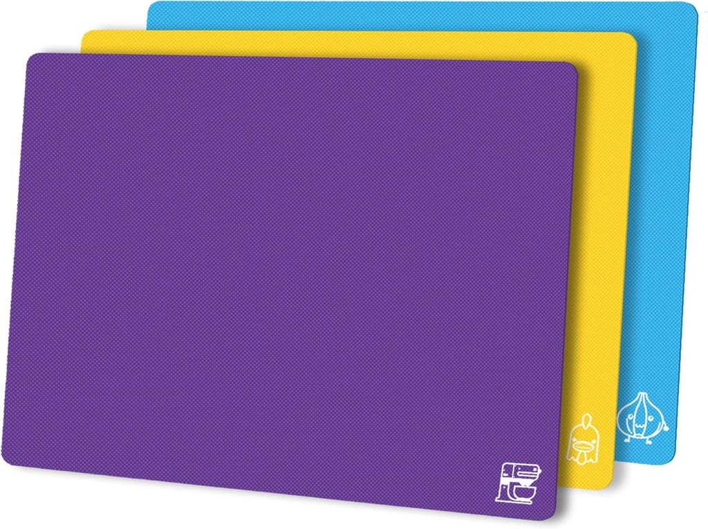 ZVP Flexible Plastic Cutting Boards for Kitchen Set of 3, Chopping Boards with Food Icon, Non-Slip Cutting Mats for Meat, BPA Free, Dishwasher Safe Rainbow