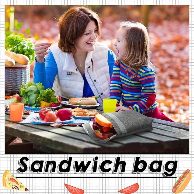 3 Pcs Insulated Sandwich Bag Reusable Snack Bags Washable Insulated Pouch Small Thermal Bag Reusable Lunch Bags for Work, Picnics, Travel, Office, Back to School(Light Gray)