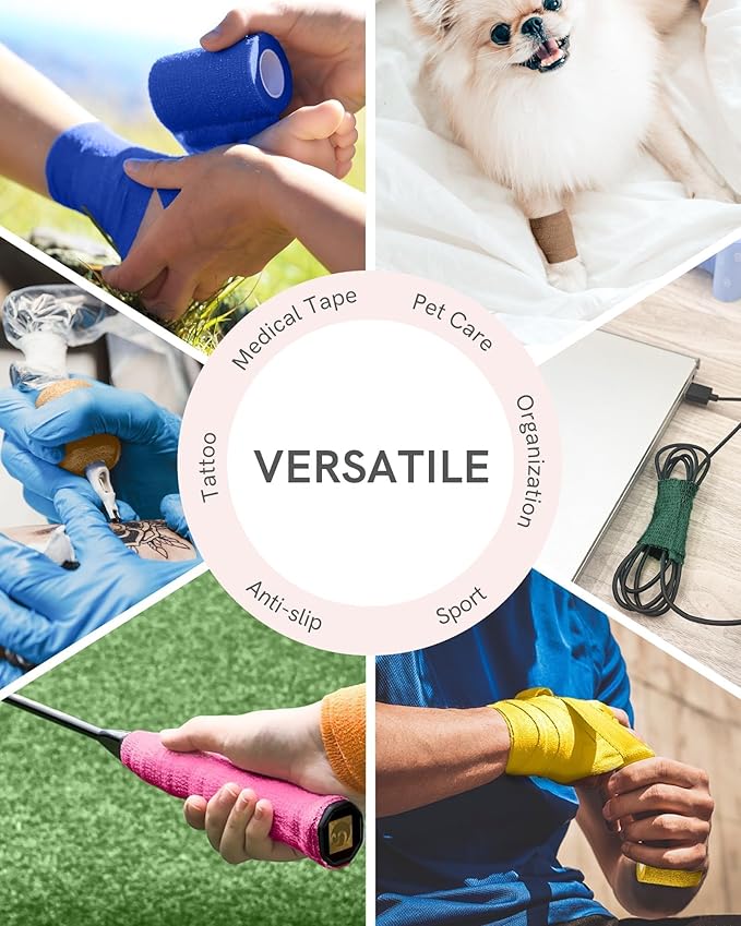 FriCARE Self Adhesive Bandage Wrap, Medical Tape in First Aid Kit, Cohesive Bandages for Wounds Sport Vet, FSA/HSA Eligible, 2 Inches X 5 Yards 16 Rolls, Rich